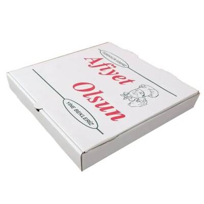 Beyaz Oluklu Pizza Kutusu 26X26X4 Cm 100 Adet - 1