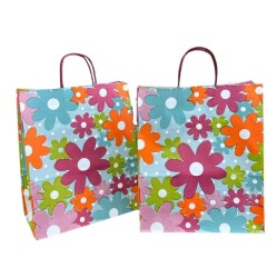 Çiçek Desenli Burgu Saplı Kraft Çanta 25x31x12 cm 50 Adet - 2
